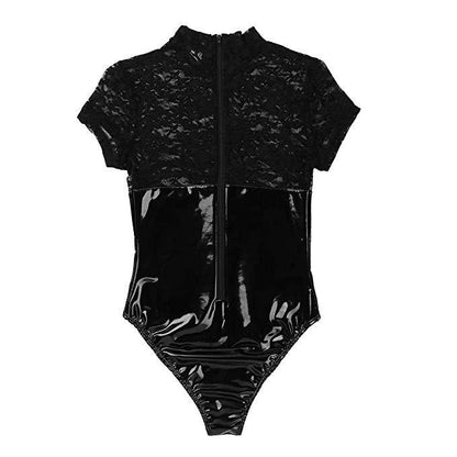 Elegant Lace And Leather Bodysuit