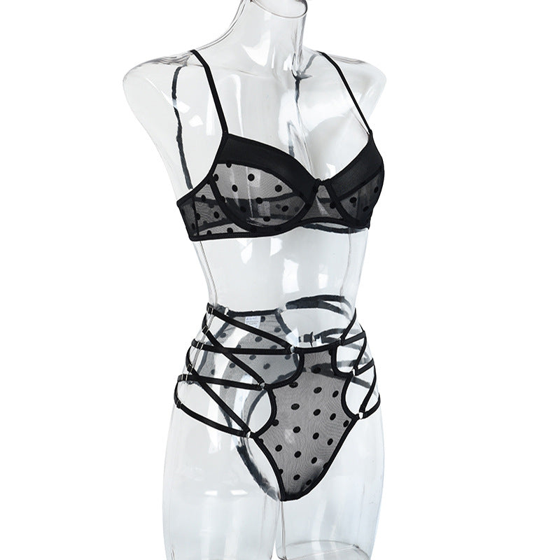 Dotted Criss-Cross Two-Piece Lingerie Set