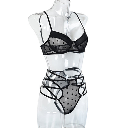 Dotted Criss-Cross Two-Piece Lingerie Set