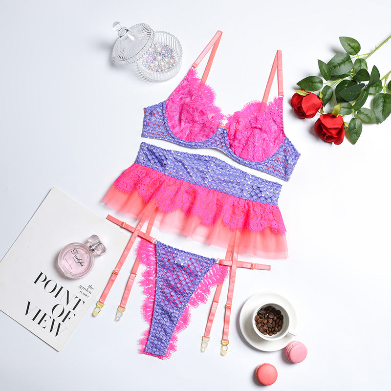 Lace Baby Doll Three-Piece Lingerie