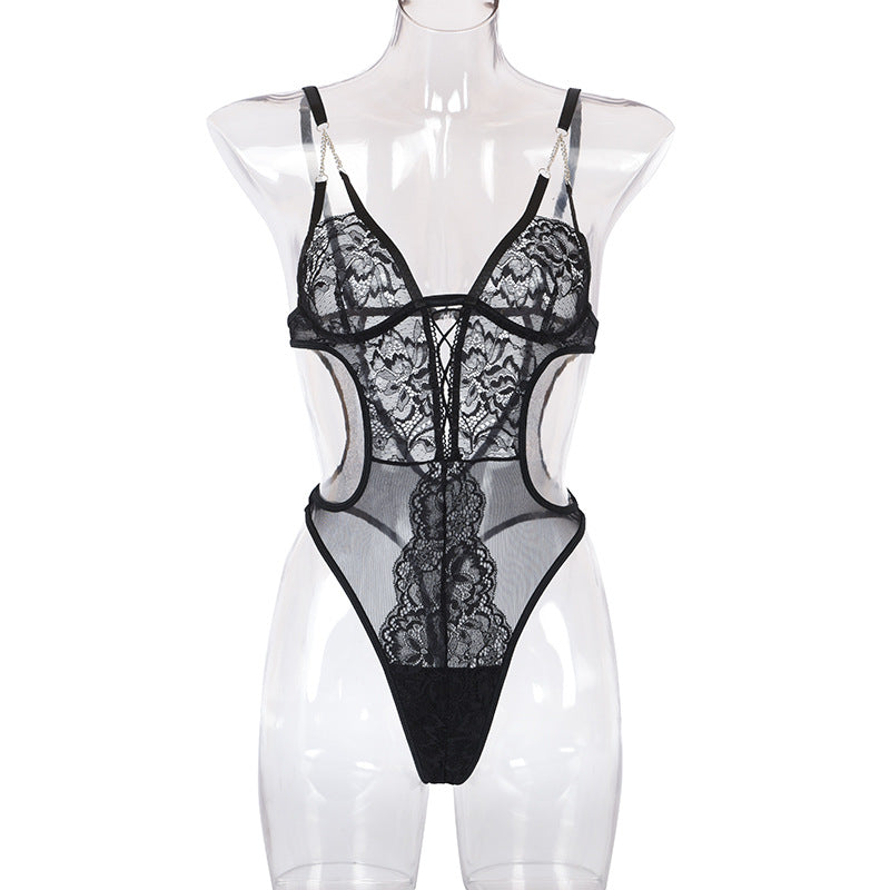 Lace Cut-Out Mesh Bodysuit