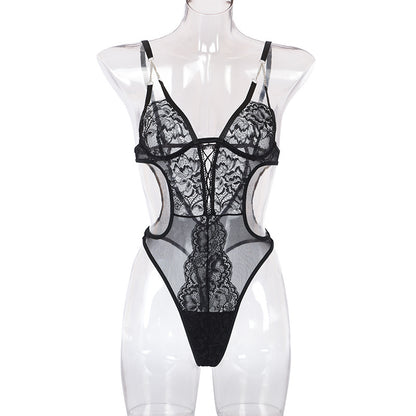 Lace Cut-Out Mesh Bodysuit