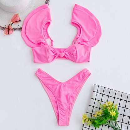 Solid Color Flounce Strap Bikini