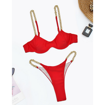 Solid Chain Underwire Swimwear