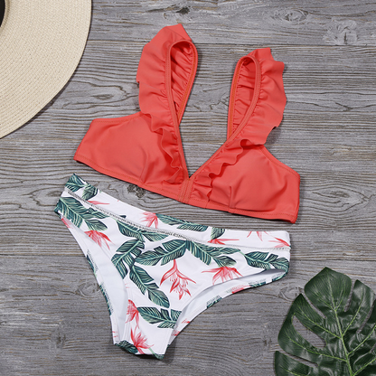 V-Neck Ruffled Strap Bikini