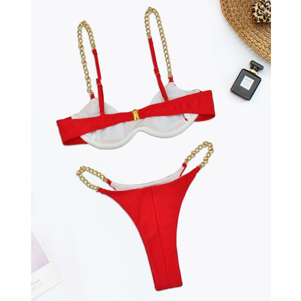 Solid Chain Underwire Swimwear