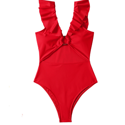 Ruffled Strap Peek-a-Boo Swimsuit