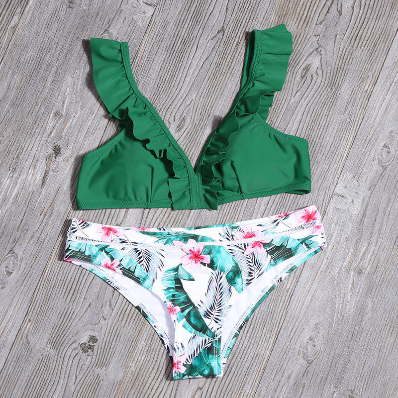 V-Neck Ruffled Strap Bikini