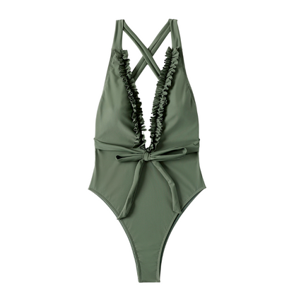 Plunge Ruffle Neck Sling Bikini