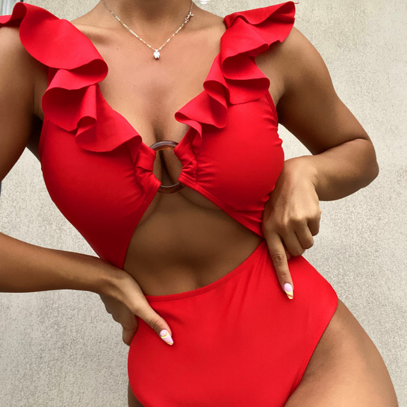 Ruffled Strap Peek-a-Boo Swimsuit