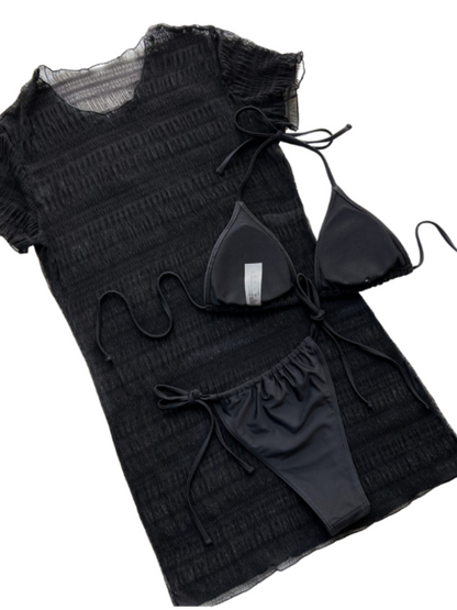 3 Pieces Split Solid Black Color Swimsuit