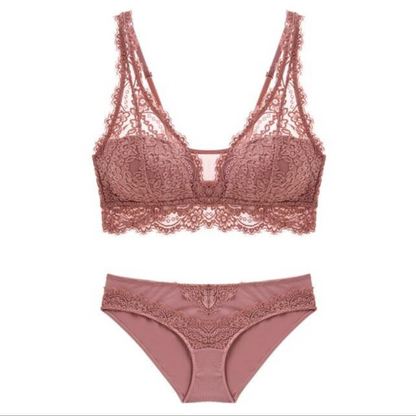 Jacquard Lace Push Up Bra And Panty Set