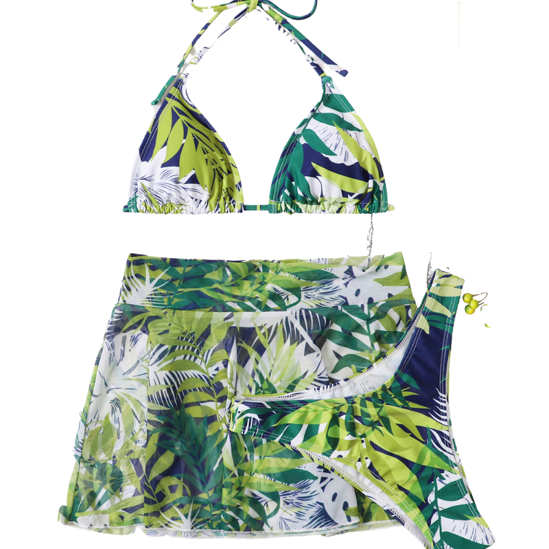 Floral Print Skirt Bottom 3 Piece Bikini Set