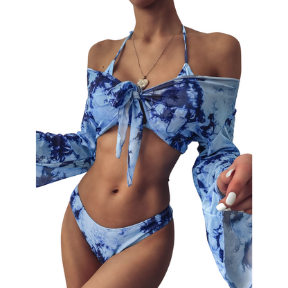 Long Sleeved Leopard 2 Pc Swimsuit