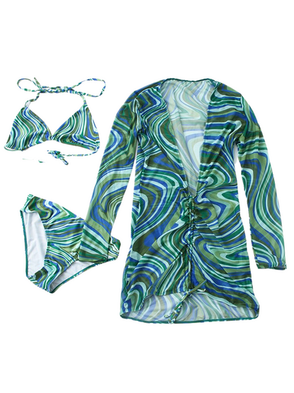 Halter Bikini With Long Sleeve Beach Cover Up