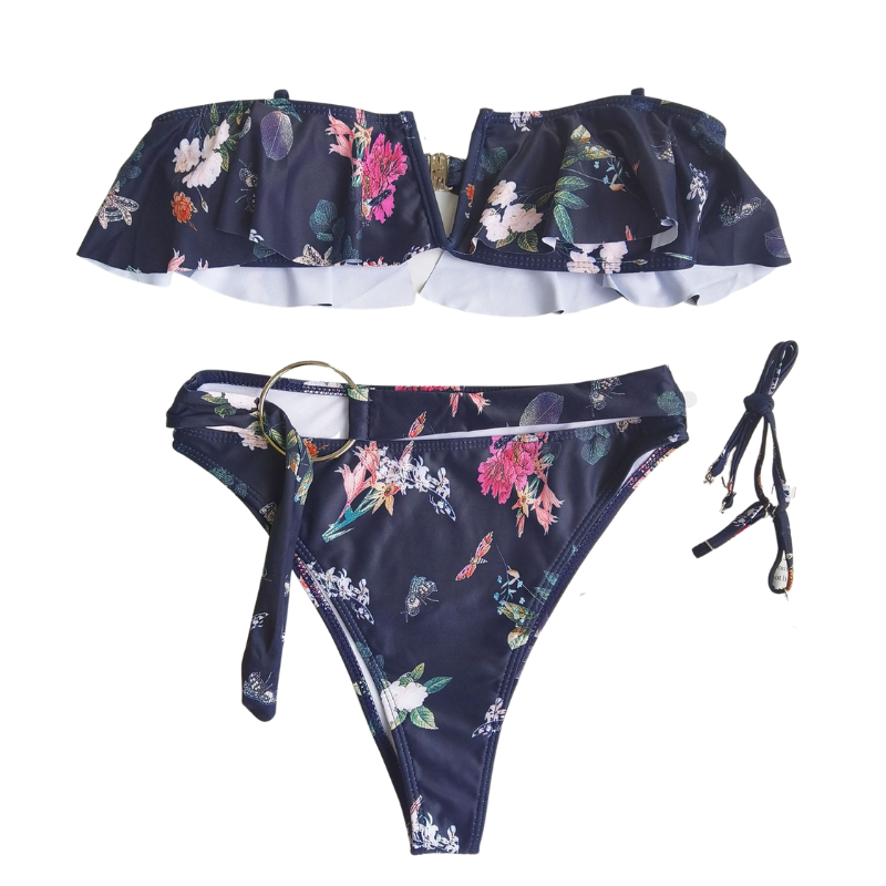 Flounce Floral Print Top Bikini