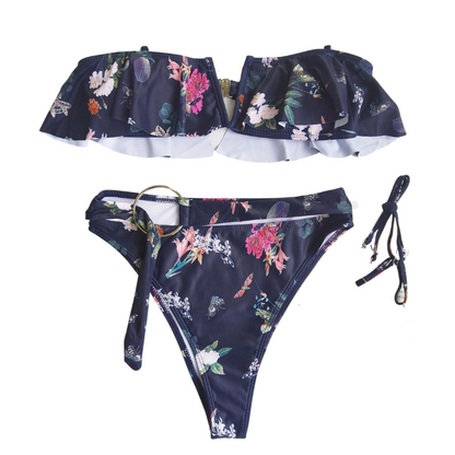 Flounce Floral Print Top Bikini