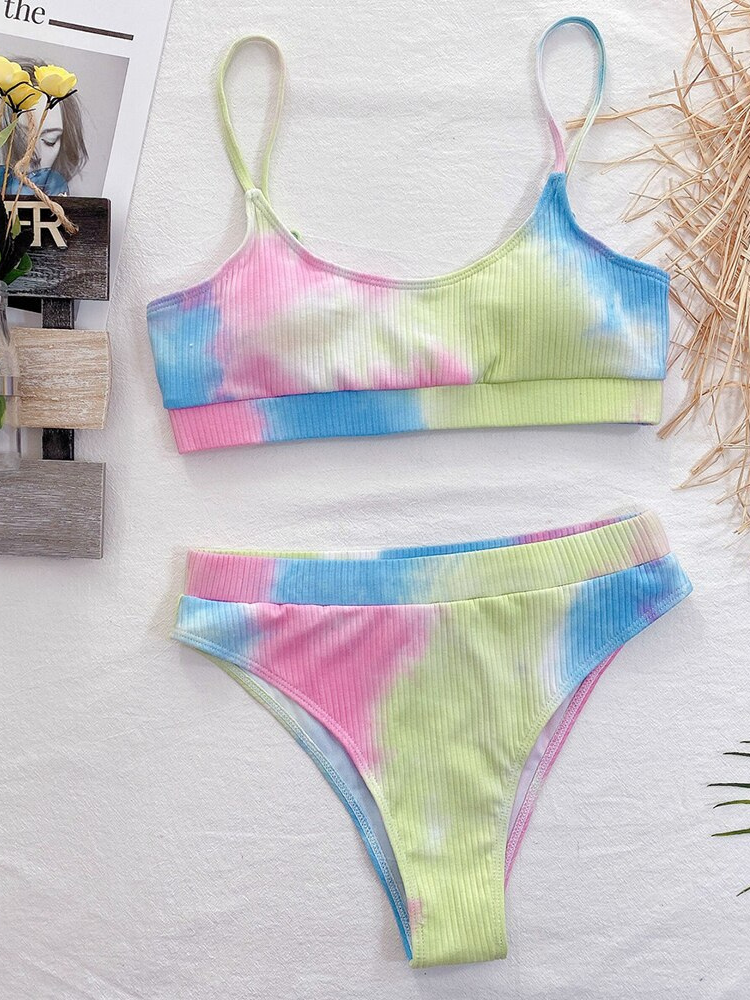 High Waist Tie-Dye Print Bikini