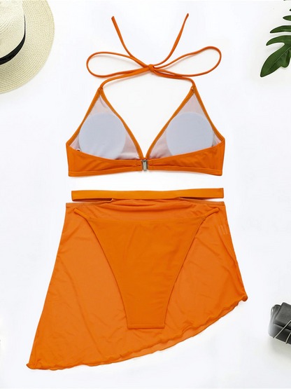 Solid Three Pieces Bikini Set