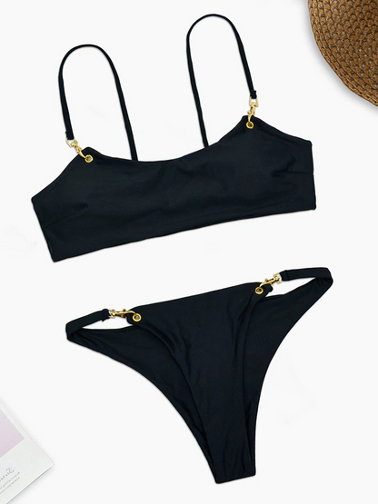 Metal Button Bikini Solid