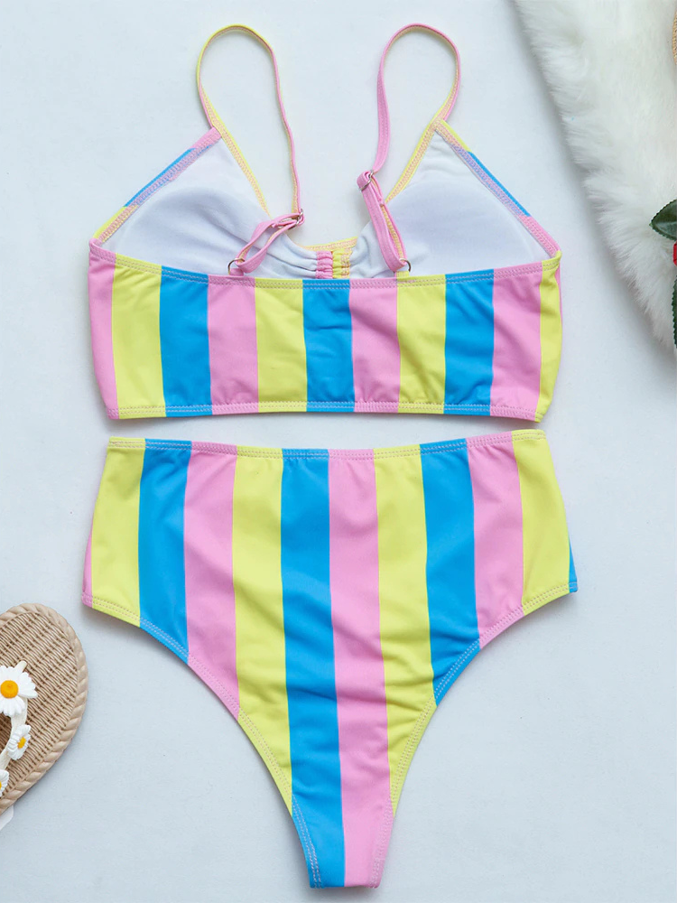 High Waist Striped Print Bikini