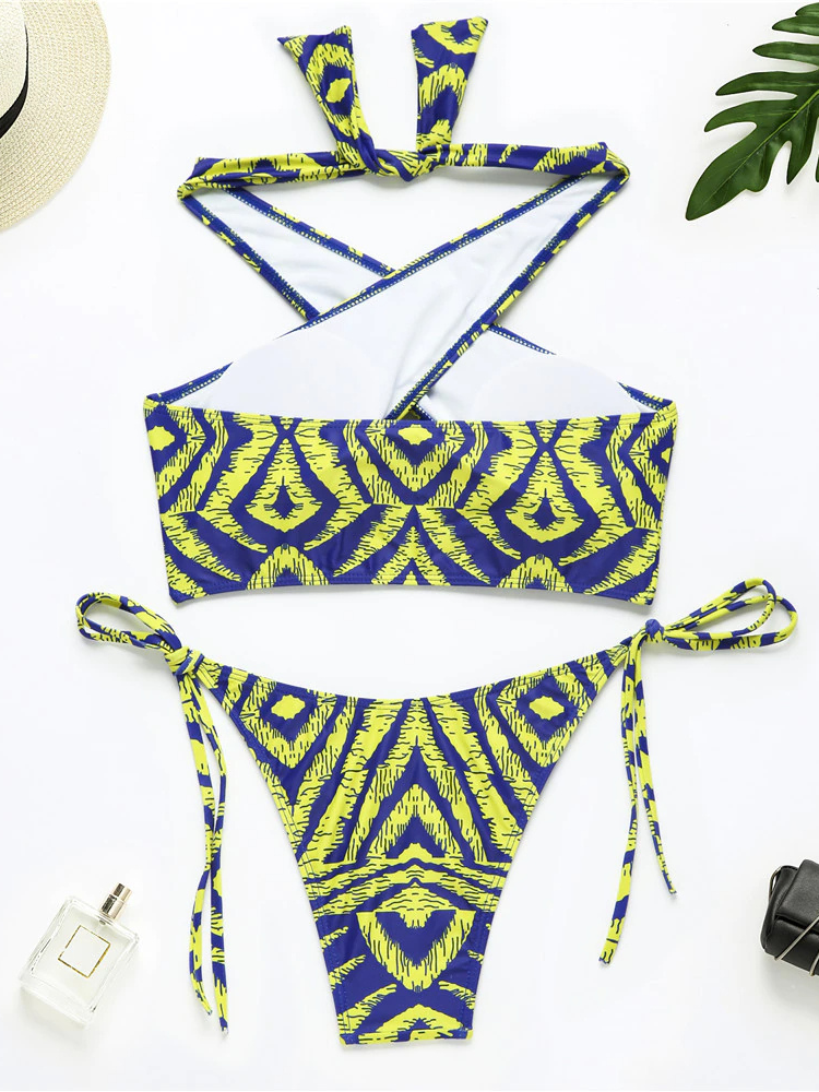 Halter Cross Two Pieces Strappy Swimwear Set