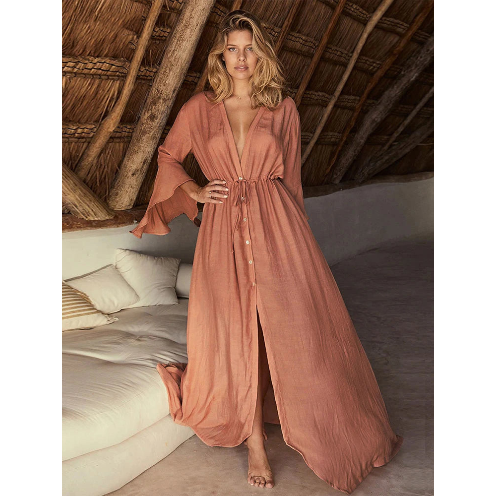 Cotton Long Cover Up Tunic Beach Dress