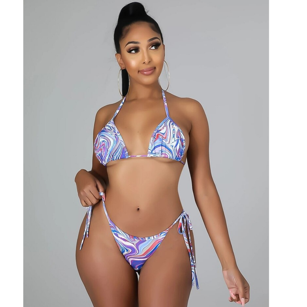 Tie-Dye Print Halter Strappy Swimwear