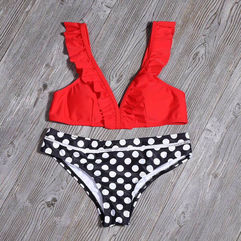 V-Neck Ruffled Strap Bikini