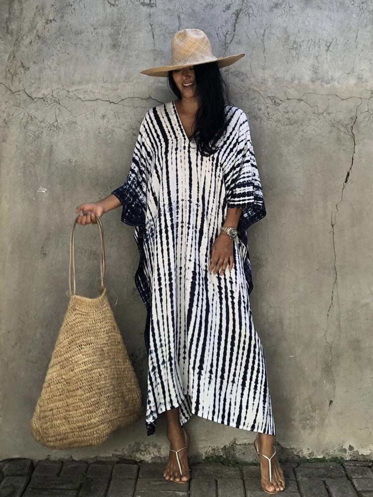 Striped Bohemian Cape Tunic For Kaftan