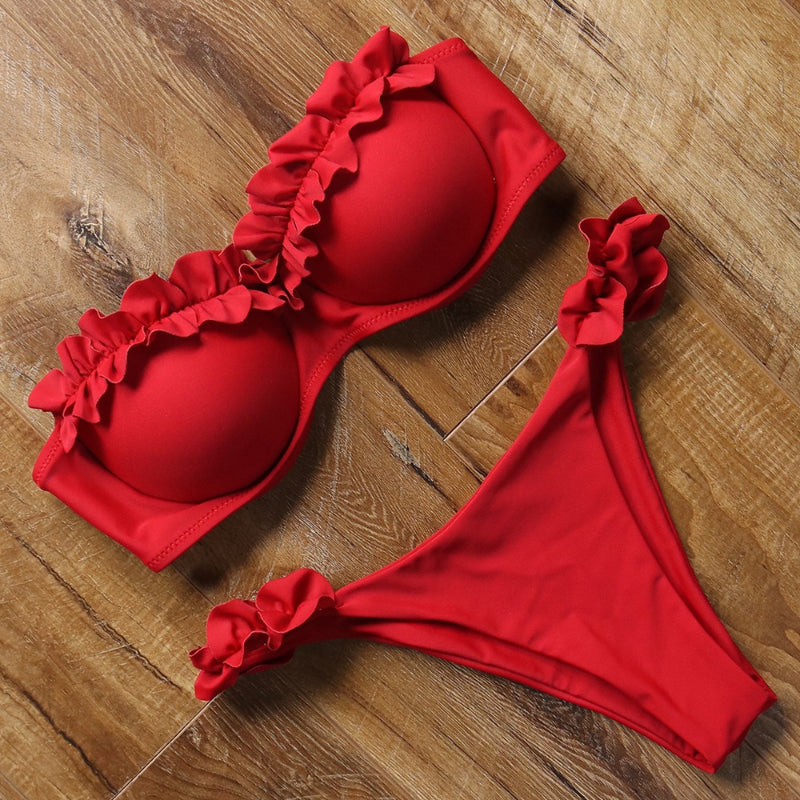 Solid Two Piece Push-Up Bra Bikini Set