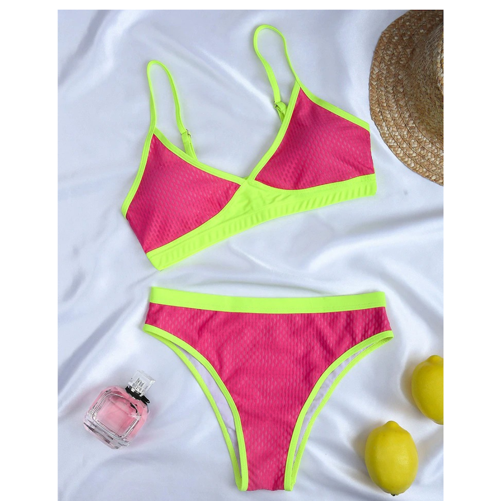 Block Colored Two Pieces Bikini Set