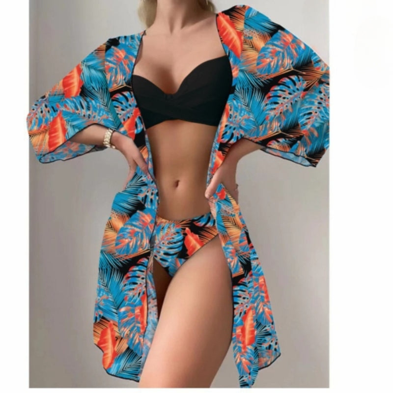 Three Piece Printed Cover Bikini For Women