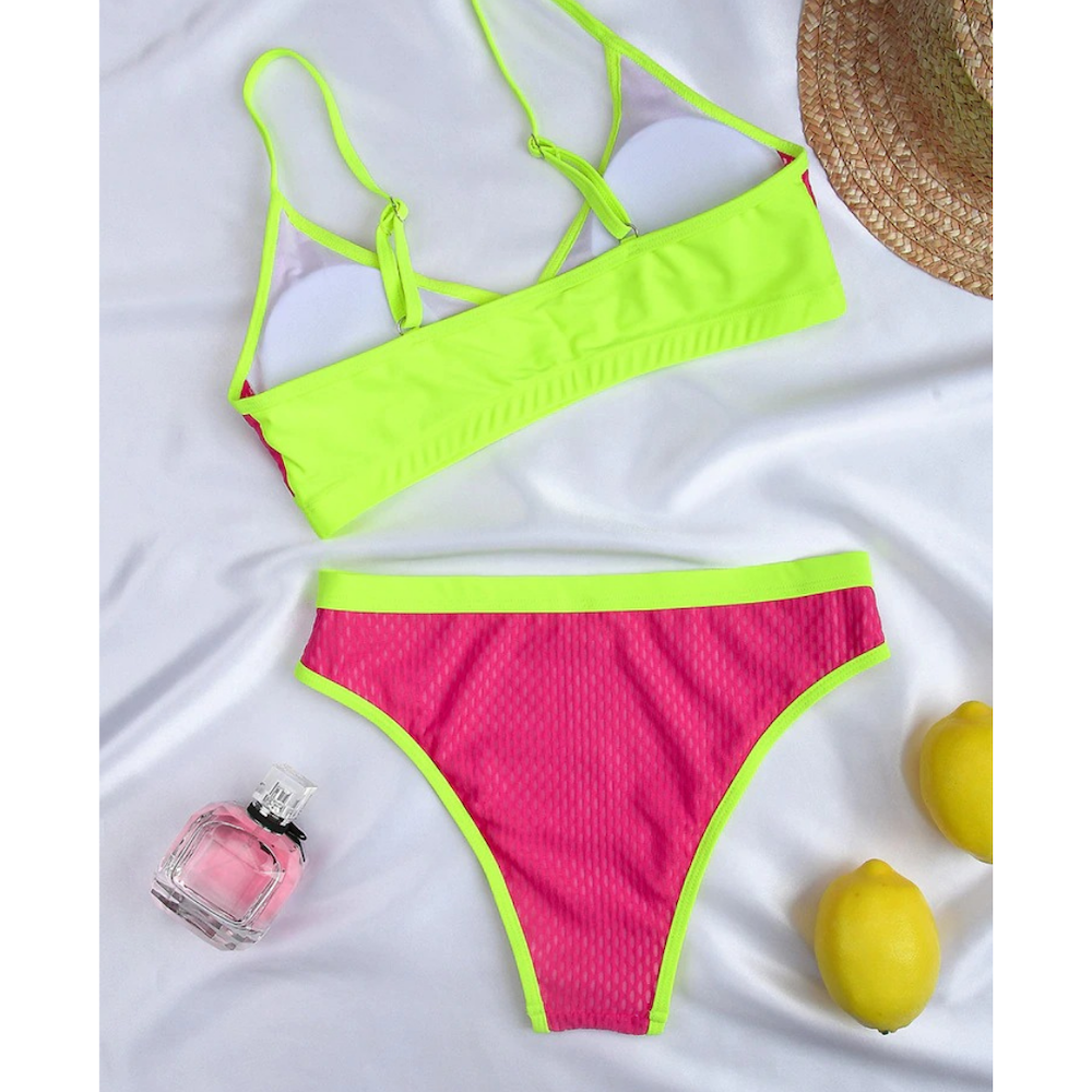 Block Colored Two Pieces Bikini Set