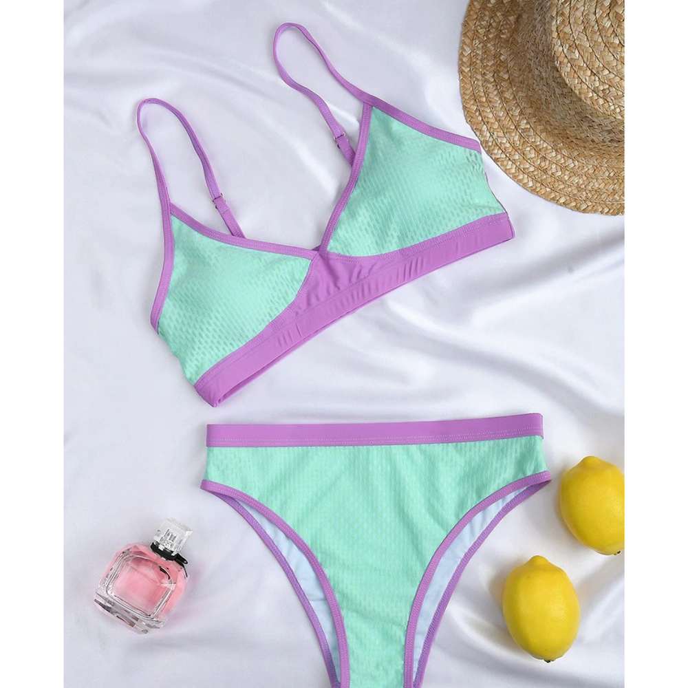 Block Colored Two Pieces Bikini Set