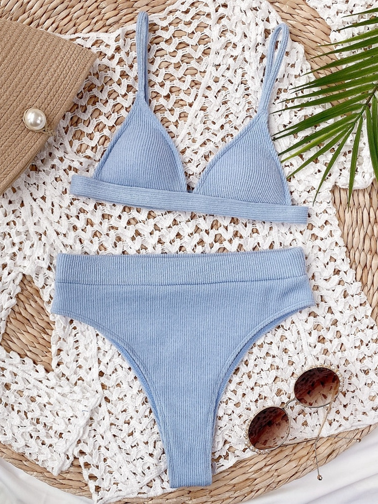 High Waist Push Up Solid Color Bikini Set