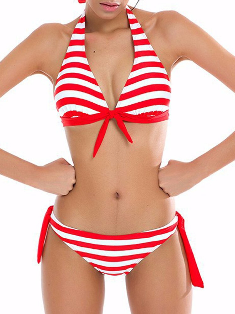 Striped Print Bikini Set