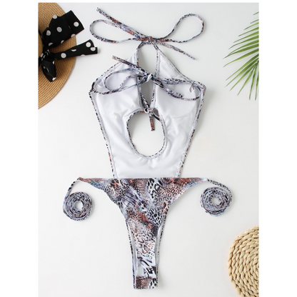 Snake Skin Print One Piece Swimsuit