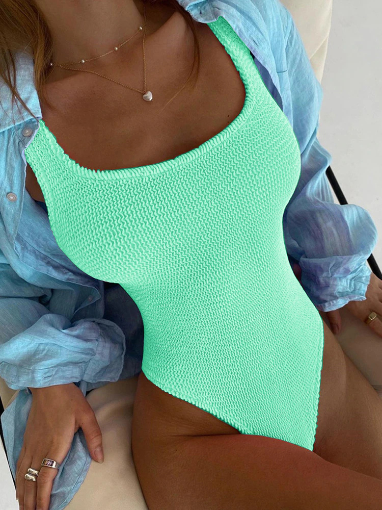 Solid Ribbed Swimwear One Piece