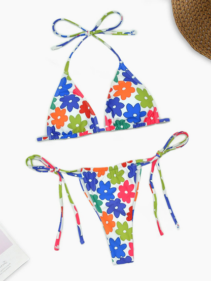 Floral Print Strappy Bikini