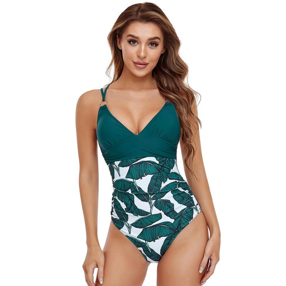 Leaf Print One Piece Swimwear