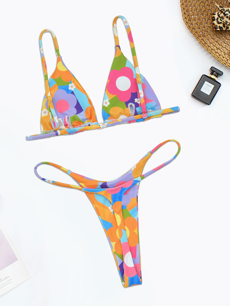 Floral Print Brazilian Thong Bikini