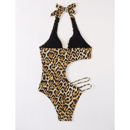 Leopard Print 1 Piece Hollow Out Swimwear