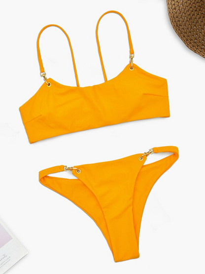 Metal Button Bikini Solid