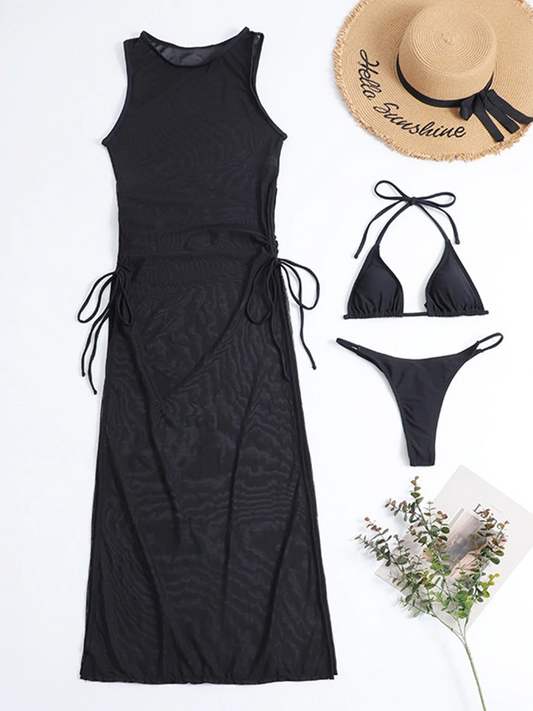 Three Pieces Brazilian Bikini Set With Beach Dress