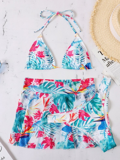 Leaf Print Three Pieces Swimwear