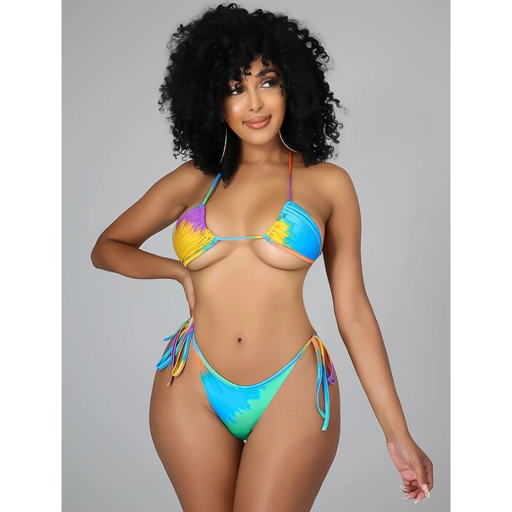 Tie-Dye Print Halter Strappy Swimwear