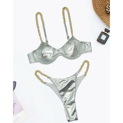 Solid Chain Underwire Swimwear