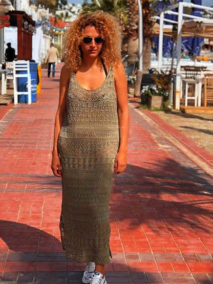 Sleeveless Knitted Crochet Cover-up Dress