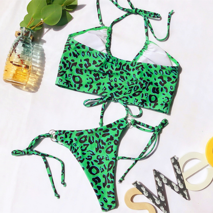 Front String Tie Leopard Print Bikini